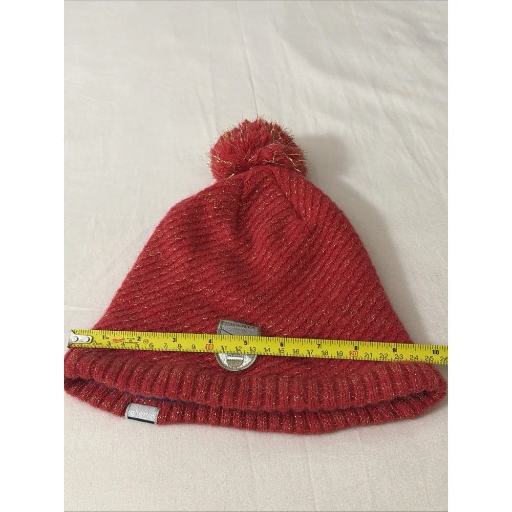 PHENIX Hat Women's One size Red Knitted Logo Beanie Fleece Lining Wool Blend Fit